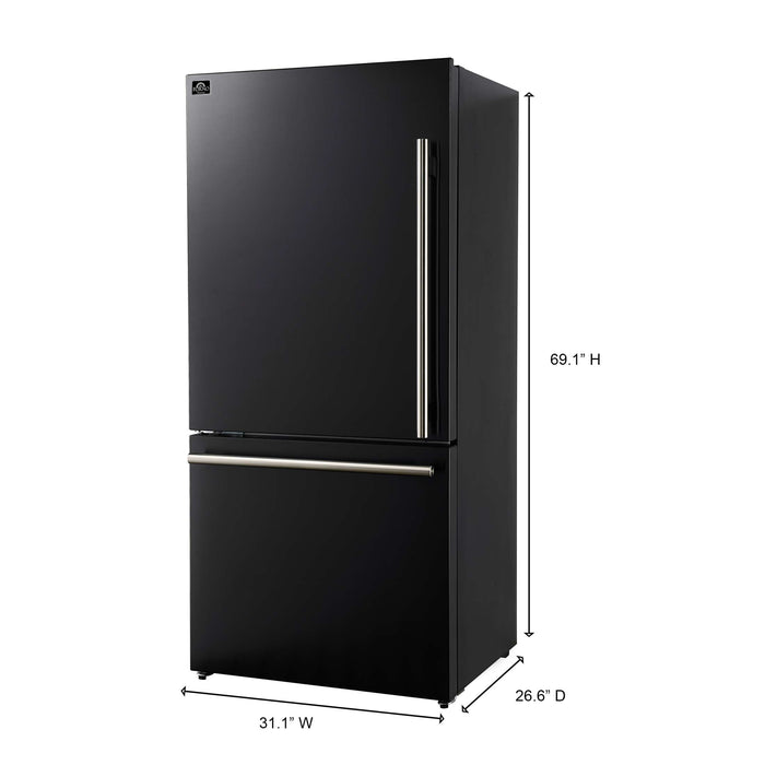 Forno Milano 2-Piece 62-Inch Freestanding Dual Bottom Freezer Refrigerator in Black – 34.4 cu.ft, Touch Control, Ice Maker