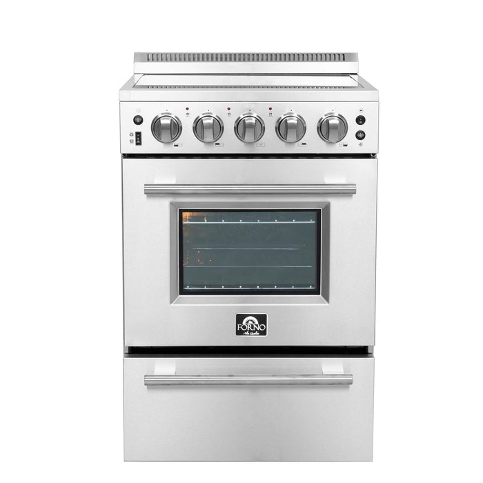 FORNO Loiano 24-Inch Freestanding Electric Range Stainless Steel, 4 Elements 6,000W, 2.3 cu.ft. with Storage Drawer