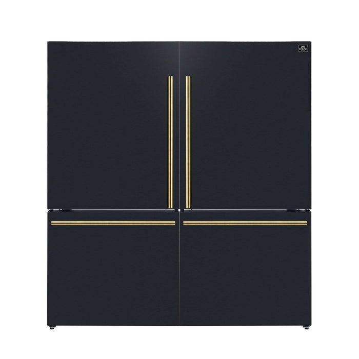 Forno Milano 2-Piece 62-Inch Freestanding Dual Bottom Freezer Refrigerator in Black – 34.4 cu.ft, Touch Control, Ice Maker
