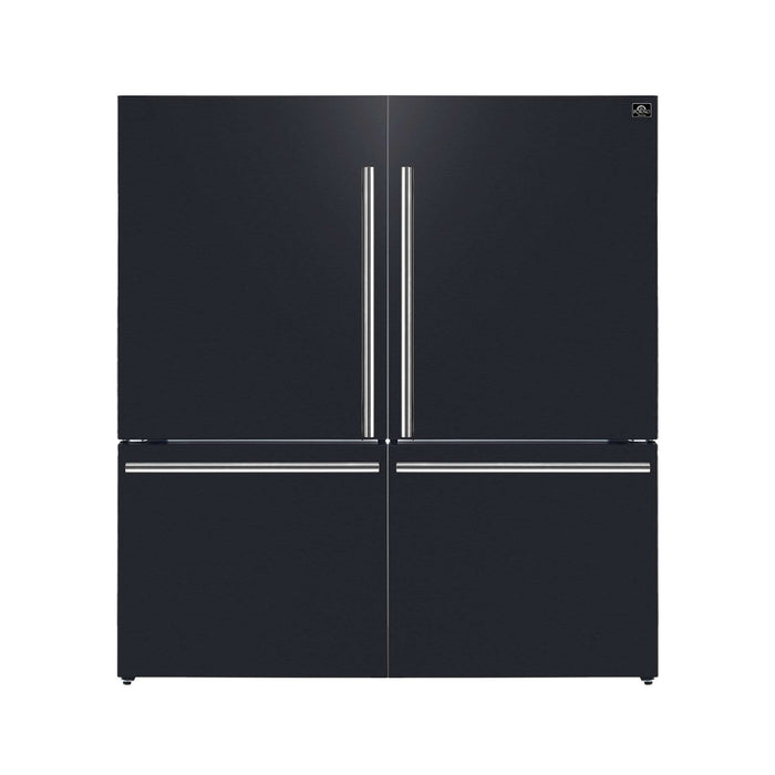 Forno Milano 2-Piece 62-Inch Freestanding Dual Bottom Freezer Refrigerator in Black – 34.4 cu.ft, Touch Control, Ice Maker