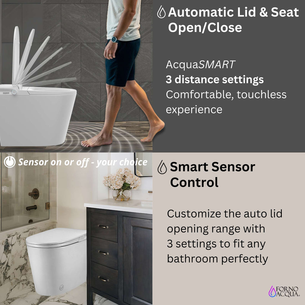 FORNO ACQUA Luxurious Super Smart Toilet. Includes Bidet, Heated Seat, Auto Flush, Auto Lid, Powerful Flush, Ideal for master bathrooms.