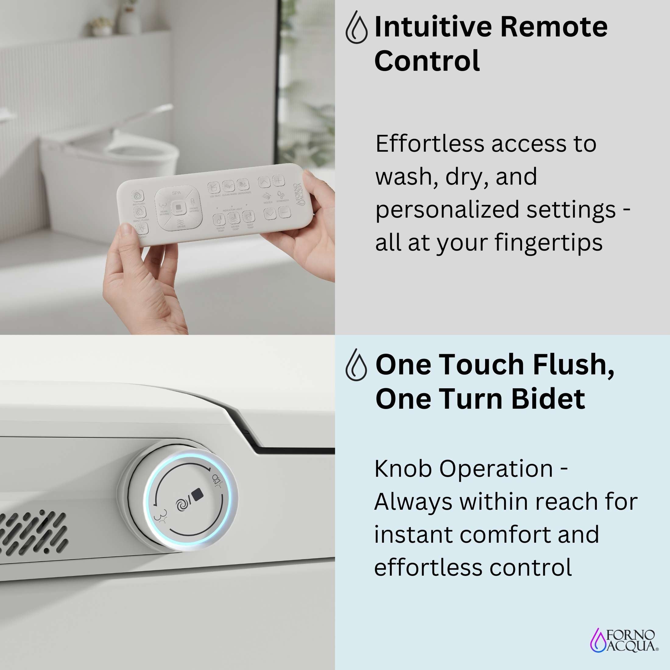 FORNO ACQUA Luxurious Super Smart Toilet. Includes Bidet, Heated Seat, Auto Flush, Auto Lid, Powerful Flush, Ideal for master bathrooms.