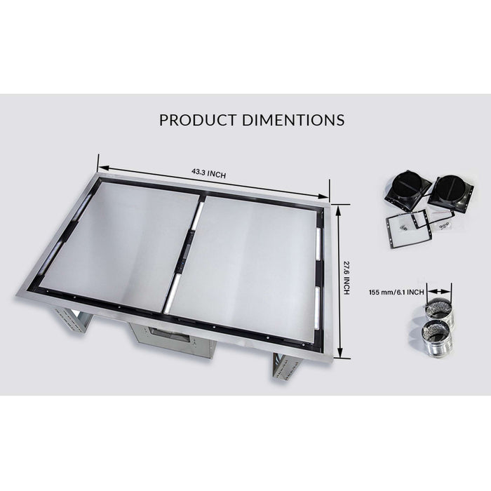 FORNO Arezzo 44-Inch Recessed Ceiling Range Hood, Dual Motors, 1200 CFM, Hybrid Filters, Remote Control