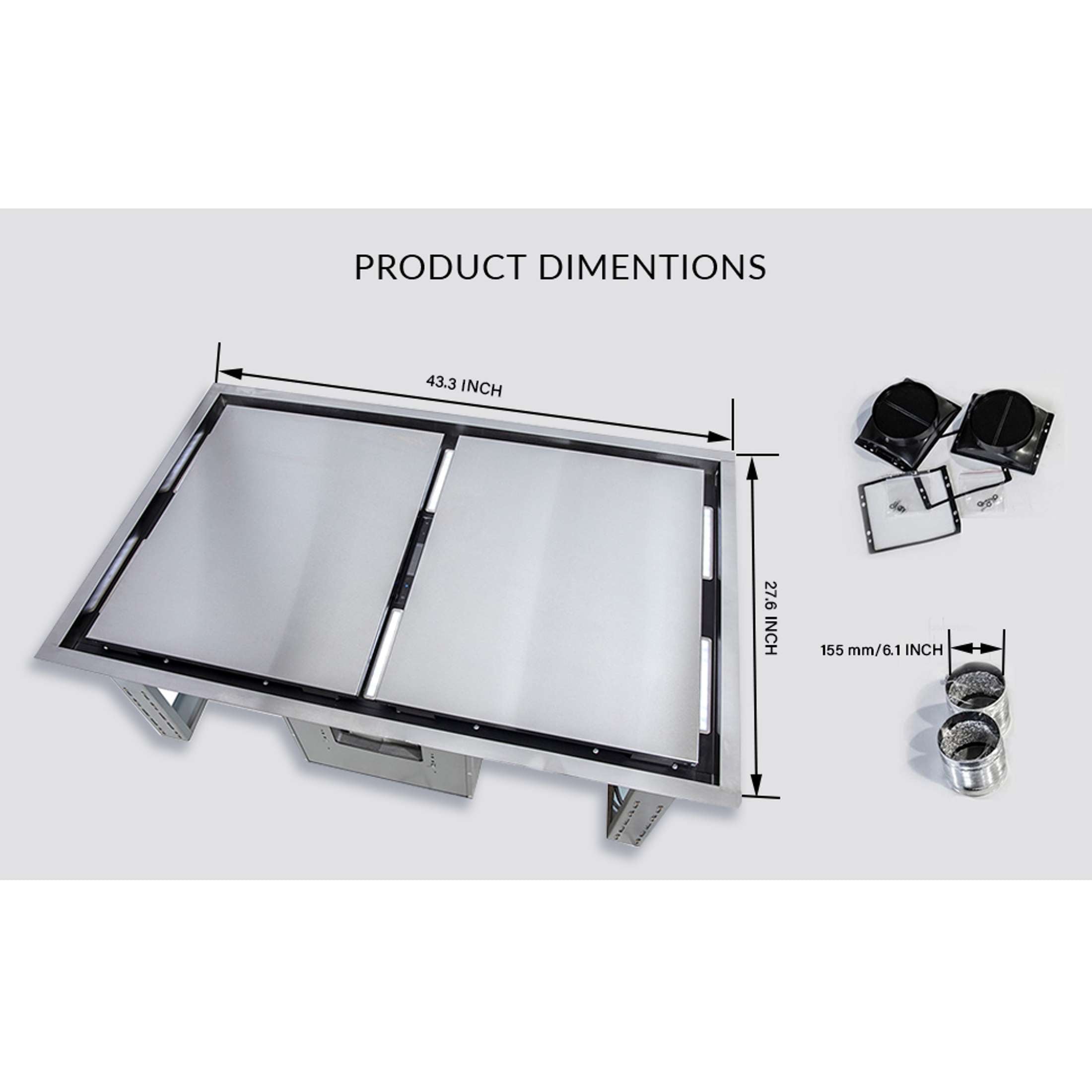 FORNO Arezzo 44-Inch Recessed Ceiling Range Hood, Dual Motors, 1200 CFM, Hybrid Filters, Remote Control