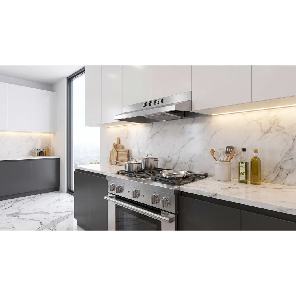 Forno Cappa 30-Inch Under Cabinet Range Hood, Stainless Steel, 200 CFM, Convertible, LED Lighting