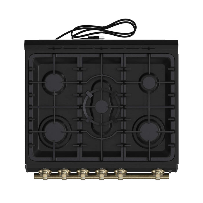 Forno Leonardo Espresso 30-Inch Black Gas Range, 5 Burners, 39,500 BTU, 5 cu.ft Convection Oven