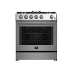 Forno Leonardo 30-Inch Stainless Steel Gas Range, 5 Sealed Burners (Totaling 39,500 BTU), 5 cu.ft. Convection Oven, Continuous Cast Iron Grates, Black Enamel Interior, Auto Re-Ignition, LP Conversion Kit Included