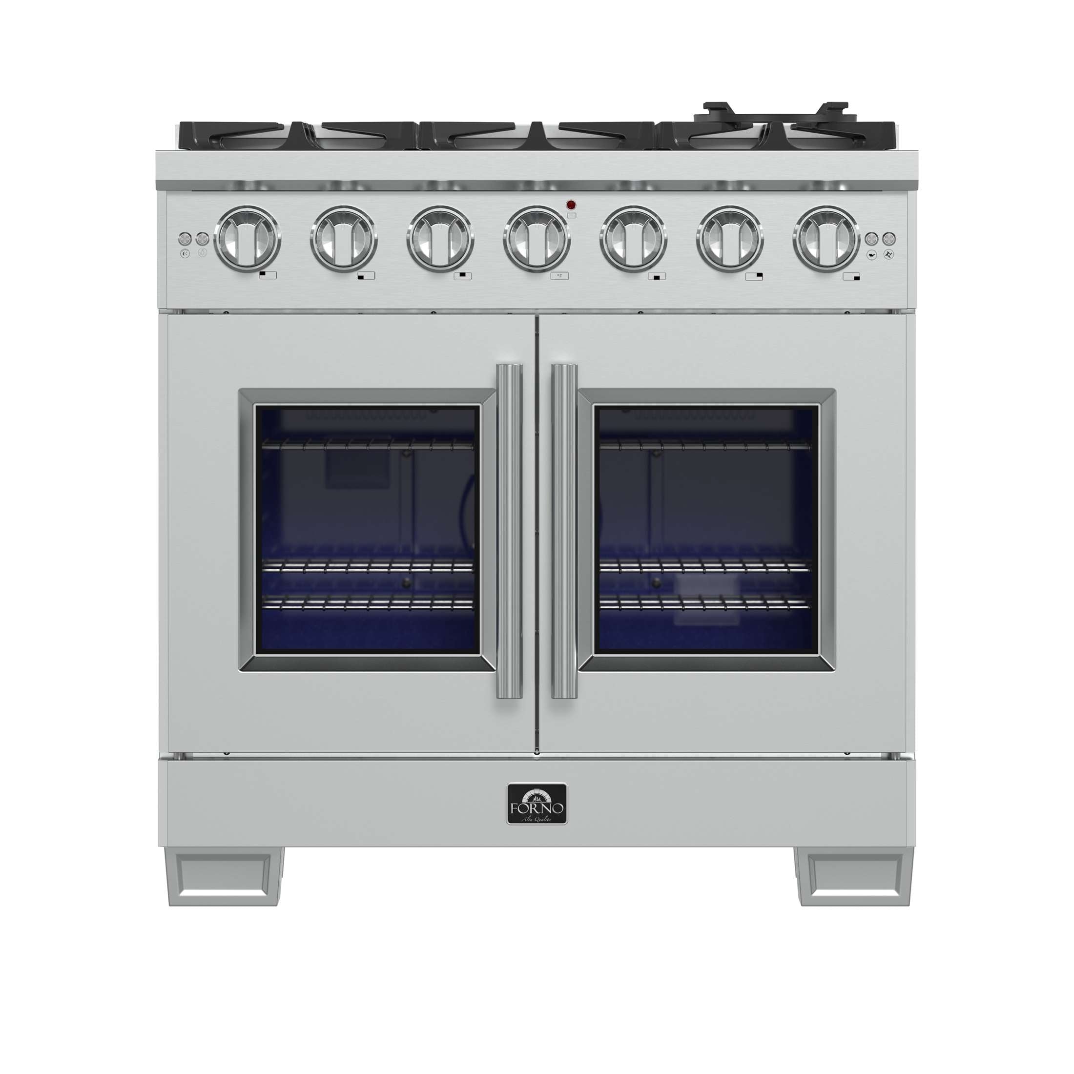 Forno Capriasca 36-Inch Freestanding French Door Gas Range, 6 Burners, Convection Oven, Energy Efficient