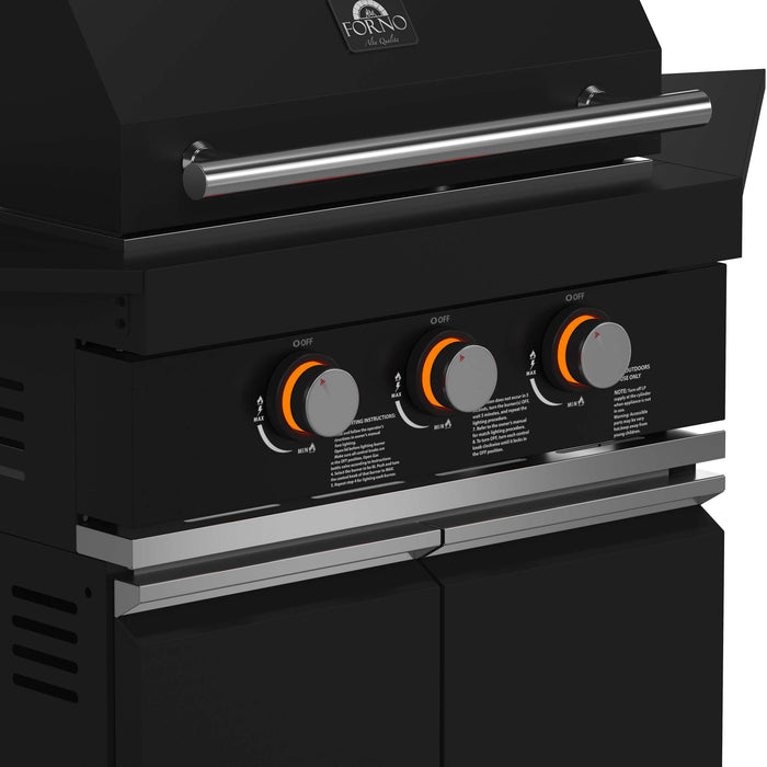 Forno All’Aperto 99,600 BTU Outdoor Kitchen, 5 Burners, Infrared Burners, Side Burner, Black Sintered Stone Countertops, Gas Pizza Oven, Sink Module, Bar & Beverage Center