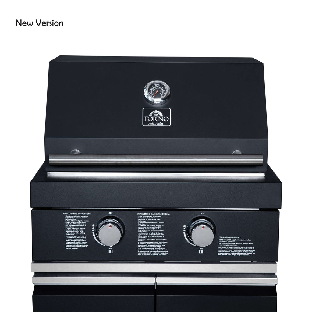 Forno All’Aperto 99,600 BTU Outdoor Kitchen, 5 Burners, Infrared Burners, Side Burner, Black Sintered Stone Countertops, Gas Pizza Oven, Sink Module, Bar & Beverage Center