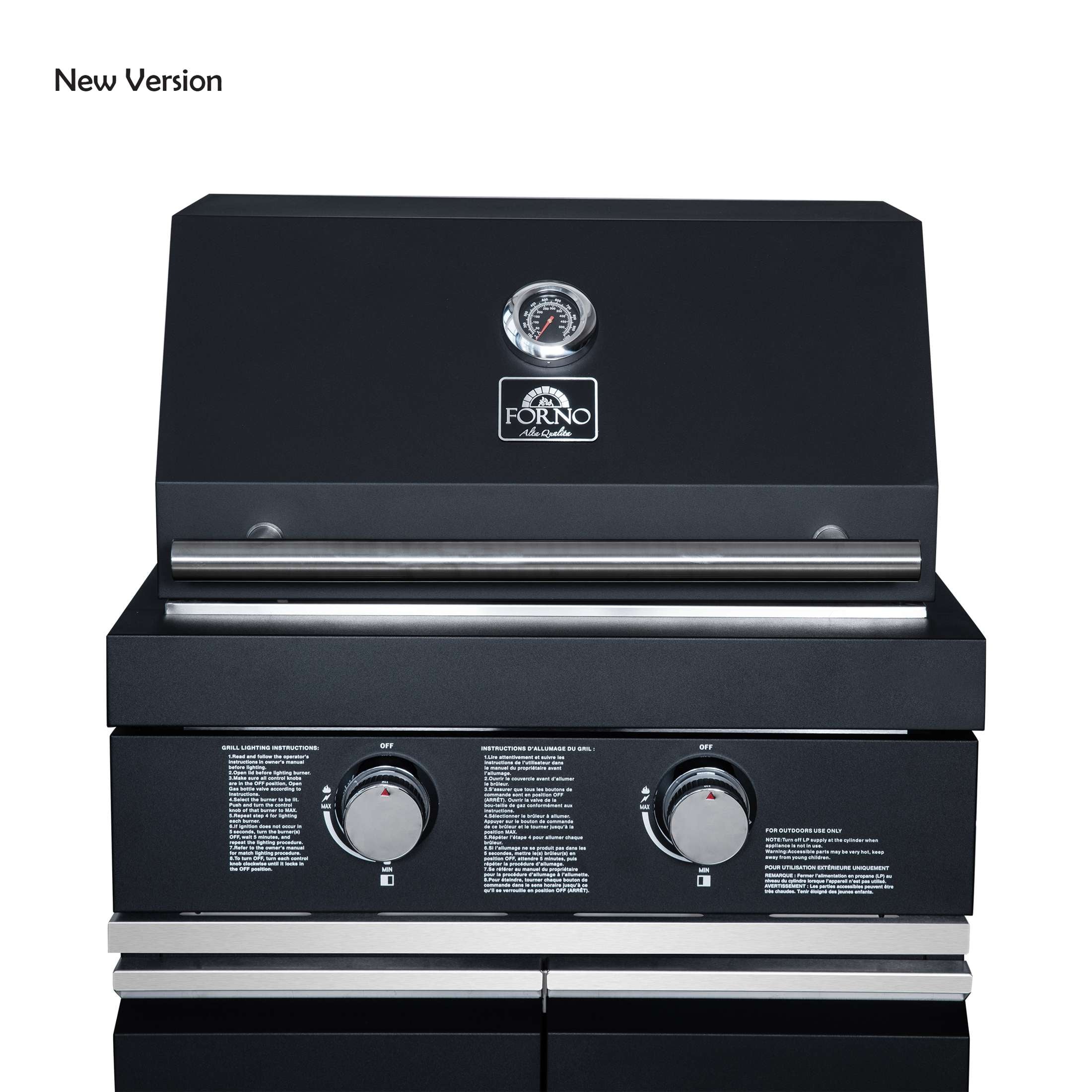 Forno All’Aperto 99,600 BTU Outdoor Kitchen, 5 Burners, Infrared Burners, Side Burner, Black Sintered Stone Countertops, Gas Pizza Oven, Sink Module, Bar & Beverage Center