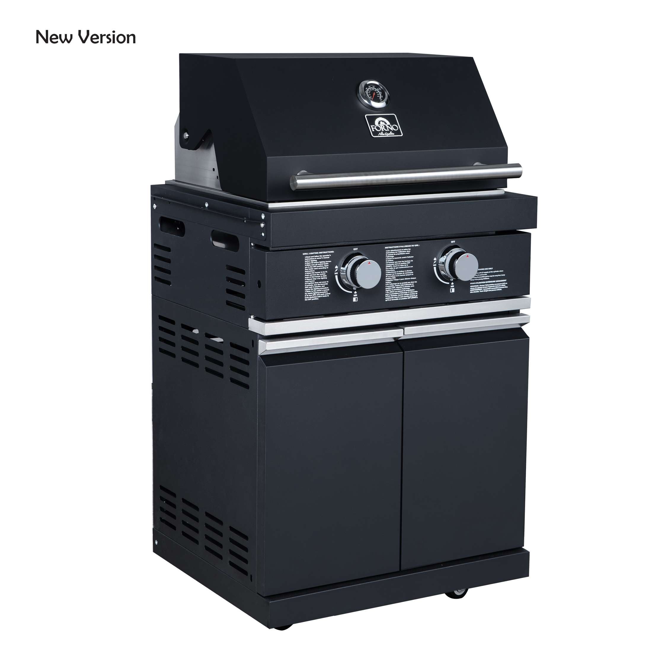 Forno All’Aperto 99,600 BTU Outdoor Kitchen, 5 Burners, Infrared Burners, Side Burner, Black Sintered Stone Countertops, Gas Pizza Oven, Sink Module, Bar & Beverage Center