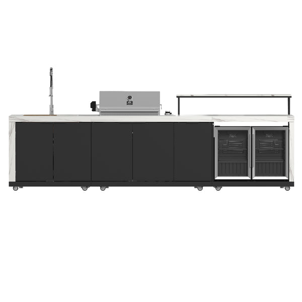 Forno Rimini Outdoor Kitchen: 30" BBQ 62,600 BTU, 4.8 cu.ft. Refrigerators, White Countertops