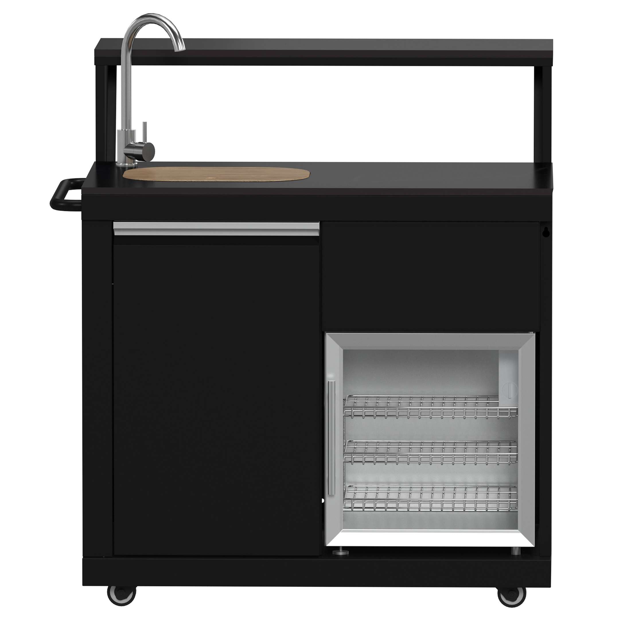 Forno All’Aperto 62,600 BTU BBQ, 3 Stainless Steel Burners, Infrared Burners, Sink Module, Black Sintered Stone Countertops, Bar and Beverage Center