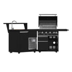 Forno All’Aperto 62,600 BTU BBQ, 3 Stainless Steel Burners, Infrared Burners, Sink Module, Black Sintered Stone Countertops, Bar and Beverage Center