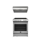 FORNO Premium 2-Piece Kitchen Bundle - Leonardo Espresso 30" Stainless Steel Range, 30" Stainless Steel Range Hood - FBDL-002-01US