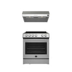 FORNO Premium 2-Piece Kitchen Bundle - Leonardo Espresso 30" Stainless Steel Range, 30" Stainless Steel Range Hood - FBDL-002-01US