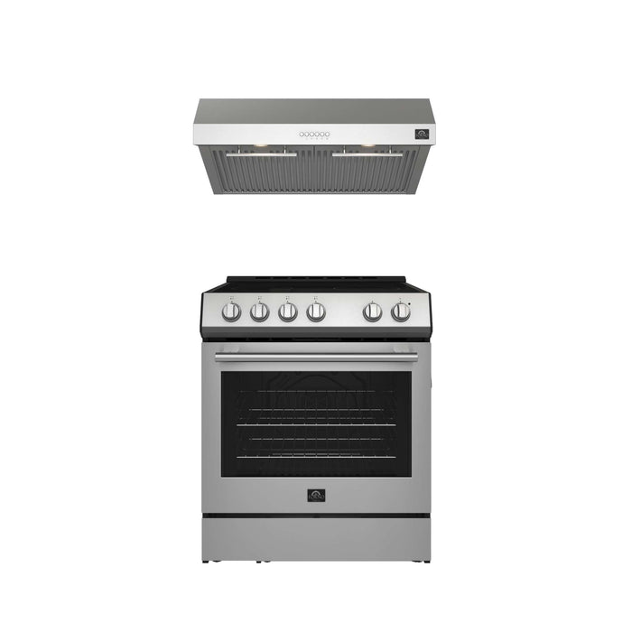 FORNO Premium 2-Piece Kitchen Bundle - Leonardo Espresso 30" Stainless Steel Range, 30" Stainless Steel Range Hood - FBDL-002-01US