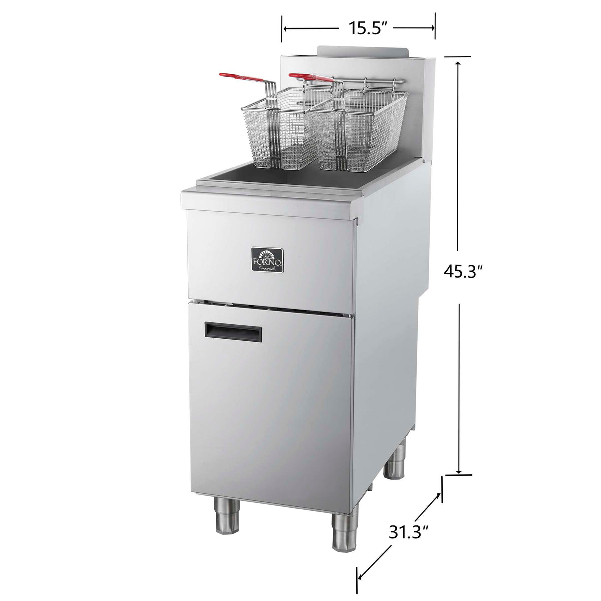 Forno Commerciale Natural Gas Deep Fryer, 4 Burners 120,000 BTU, 50 lbs Oil Capacity