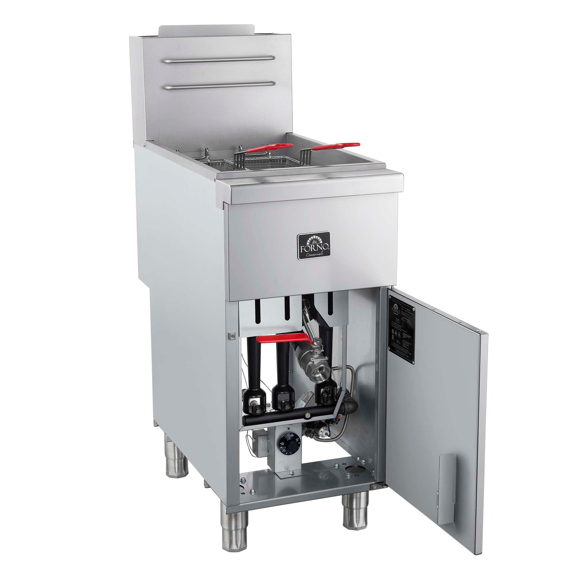 Forno Commerciale Natural Gas Deep Fryer, 3 Burners 90,000 BTU, 40 lbs, Millivolt Control