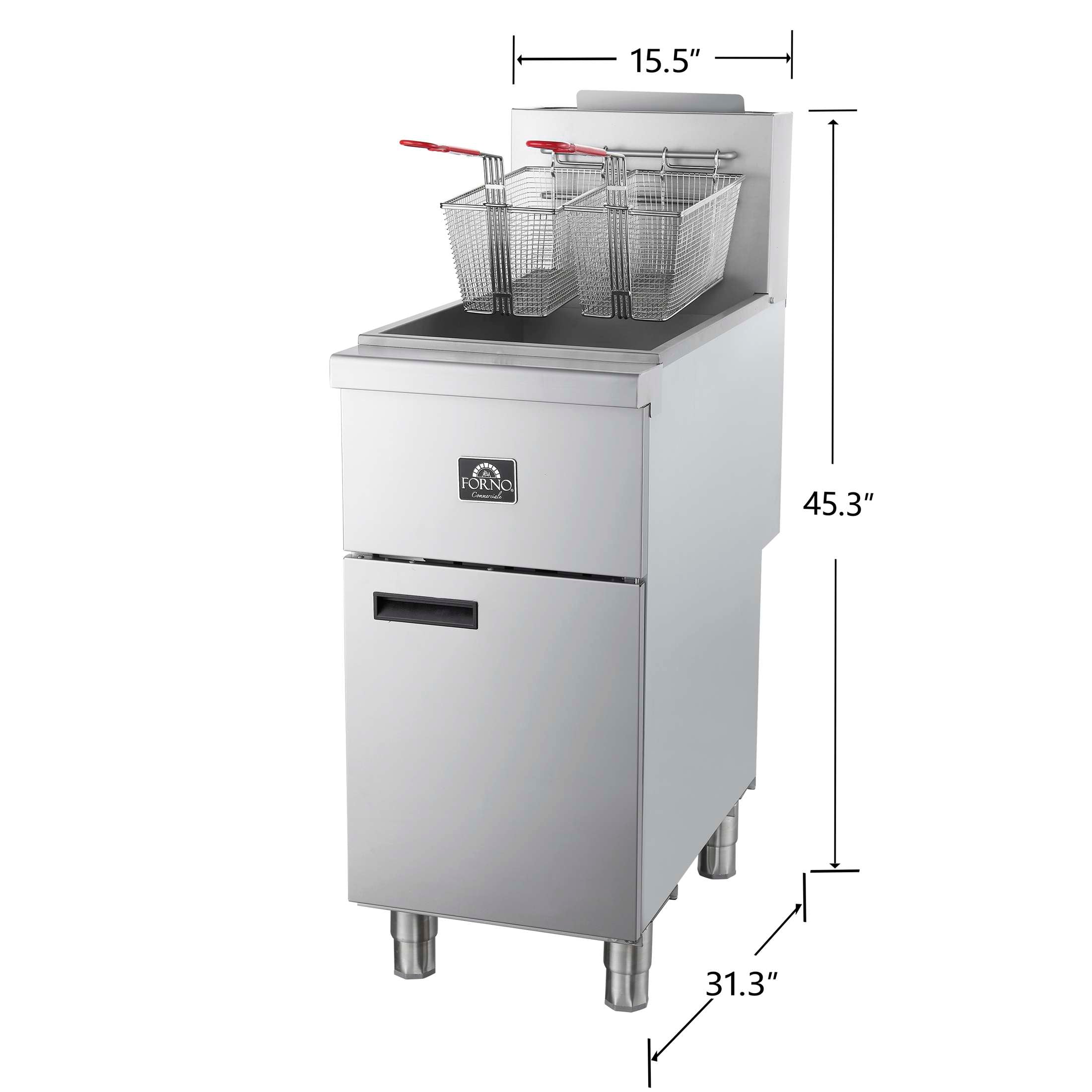 Forno Commerciale Propane Gas Deep Fryer, 3 Burners 90,000 BTU, 40 lbs Oil Capacity