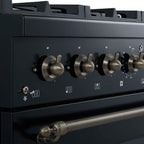 Forno Antico 36-inch Dual Fuel Range, Black and Antique Brass, 6 Burners, 4.5 cu.ft. Convection Oven