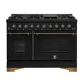 Forno Antico 48-Inch Dual Fuel Range, Black with Antique Brass Finish, 8 Burners, 94,000 BTU, 5.5 cu.ft. Double Ovens & Griddle