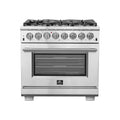 Forno Capriasca 36-Inch Freestanding Dual Fuel Range, 6 Burners, True Convection Oven