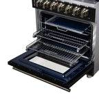 Forno Massimo 30-Inch Freestanding Dual Fuel Range in Black with Antique Brass Accessories, 4 Burners, 4.32 cu. ft. Convection Oven