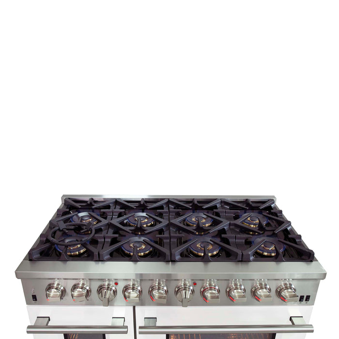 Forno Capriasca 48-Inch Freestanding Dual Fuel Range, 8 Burners, True Convection Oven with White Doors