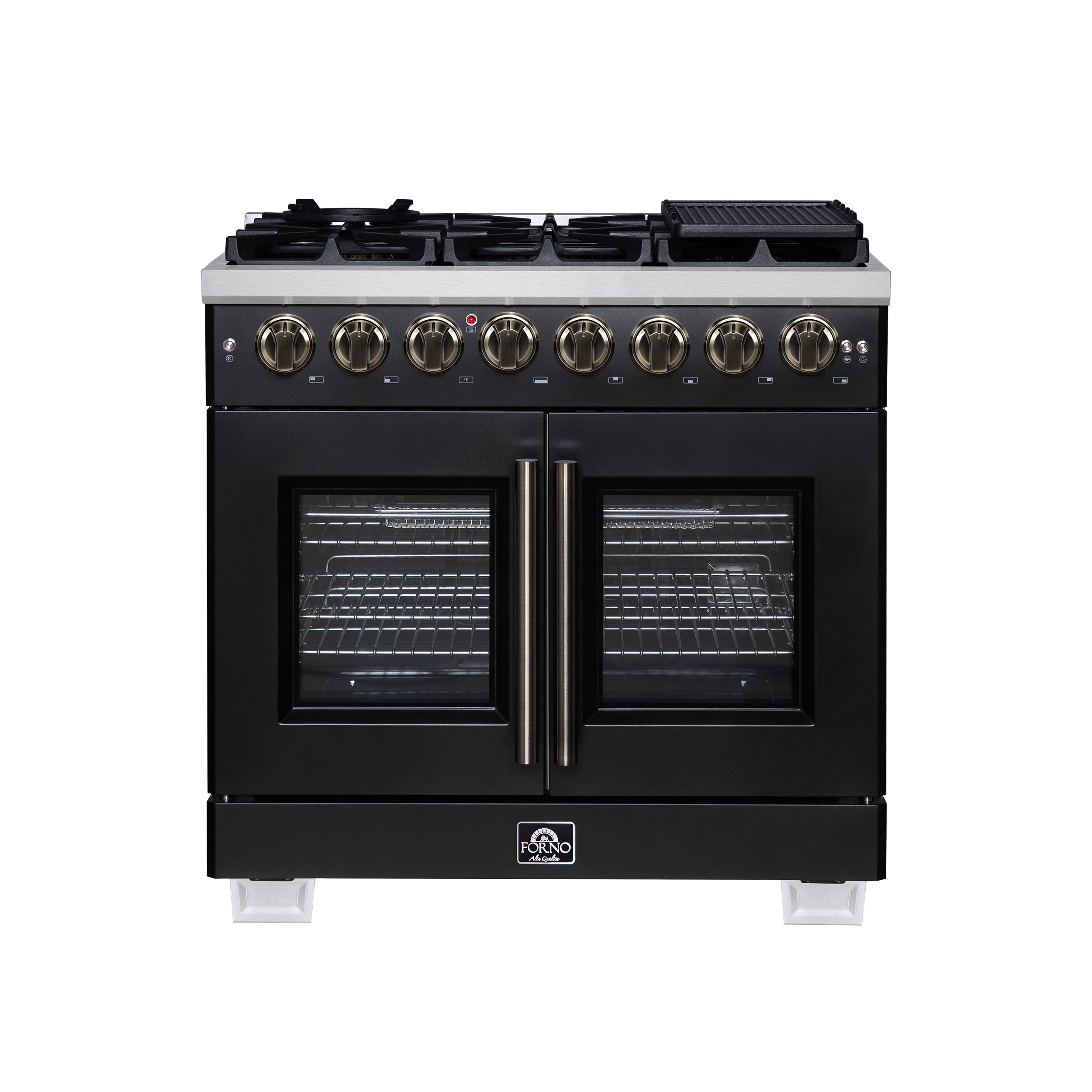 Forno Capriasca 36 Inch Freestanding French Door Dual Fuel Range in Bl ...