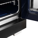 Forno Capriasca 36 Inch Freestanding French Door Dual Fuel Range in Black with Antique Brass Accessories, 6 Burners, True Convection Oven
