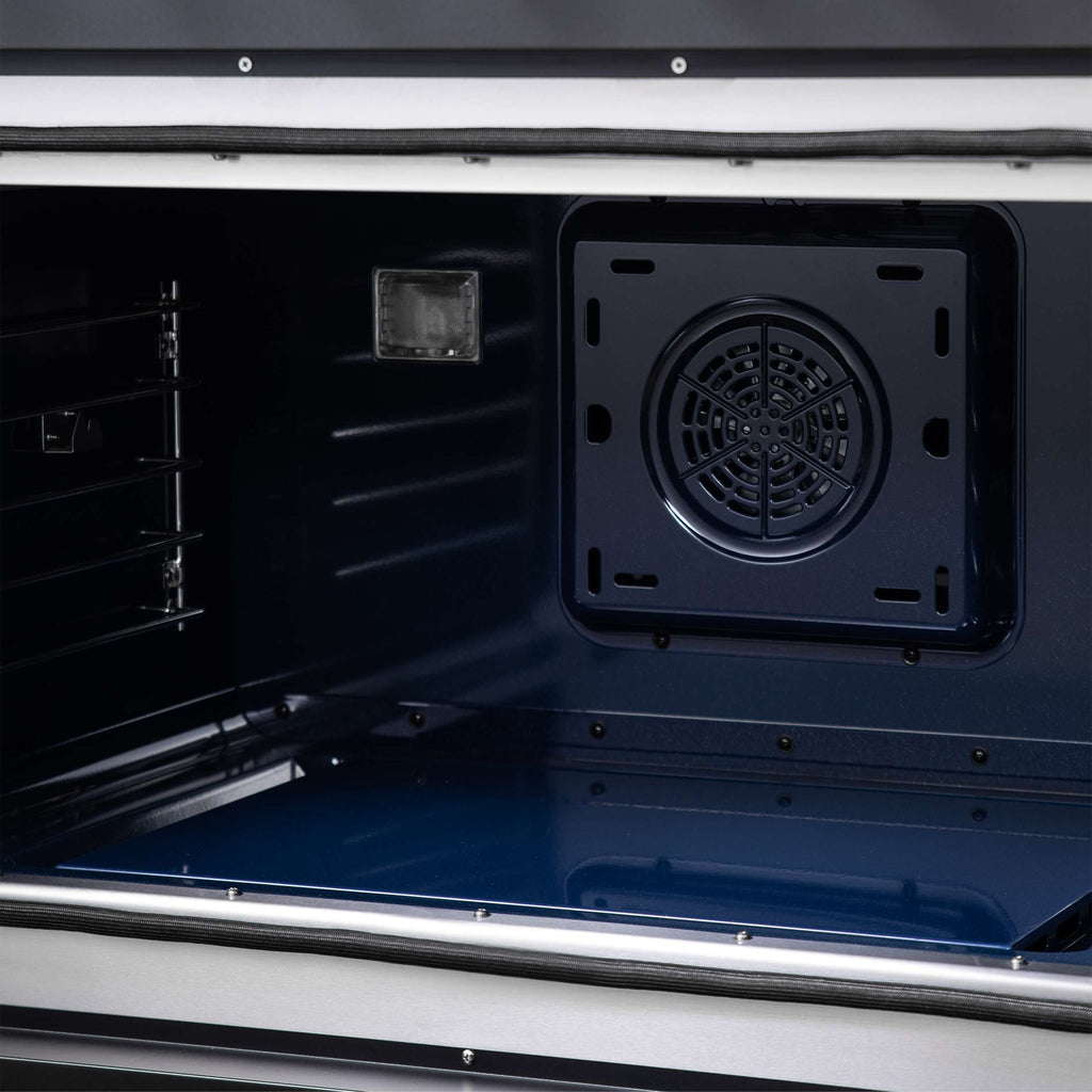 Forno Capriasca 36 Inch Freestanding French Door Dual Fuel Range in Black with Antique Brass Accessories, 6 Burners, True Convection Oven