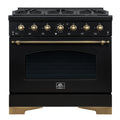 Forno Antico 36-inch Dual Fuel Range, Black and Antique Brass, 6 Burners, 4.5 cu.ft. Convection Oven