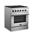 Forno Marco 30-Inch Dual Fuel Range, Stainless Steel, 4 Burners, 37,000 BTU, True Convection Oven, Energy Efficient