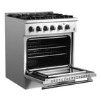 Forno Marco 30-Inch Dual Fuel Range, Stainless Steel, 4 Burners, 37,000 BTU, True Convection Oven, Energy Efficient