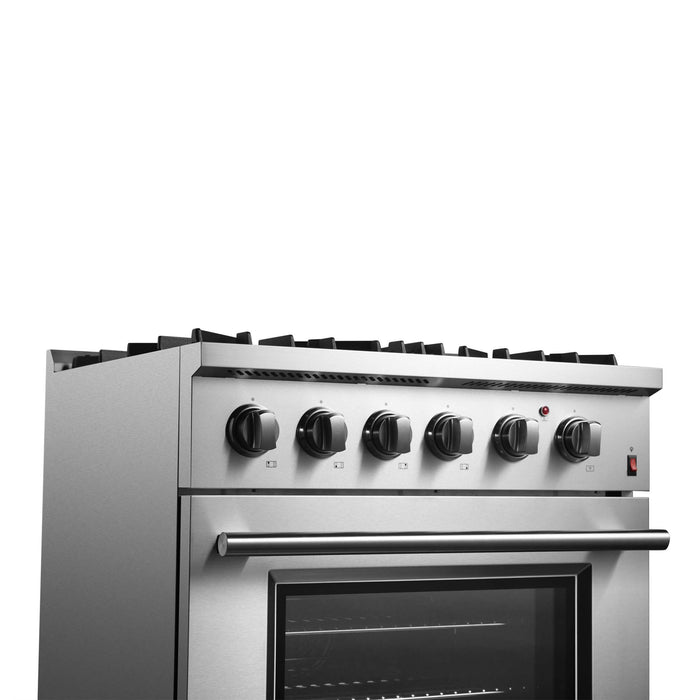 Forno Marco 30-Inch Dual Fuel Range, Stainless Steel, 4 Burners, 37,000 BTU, True Convection Oven, Energy Efficient