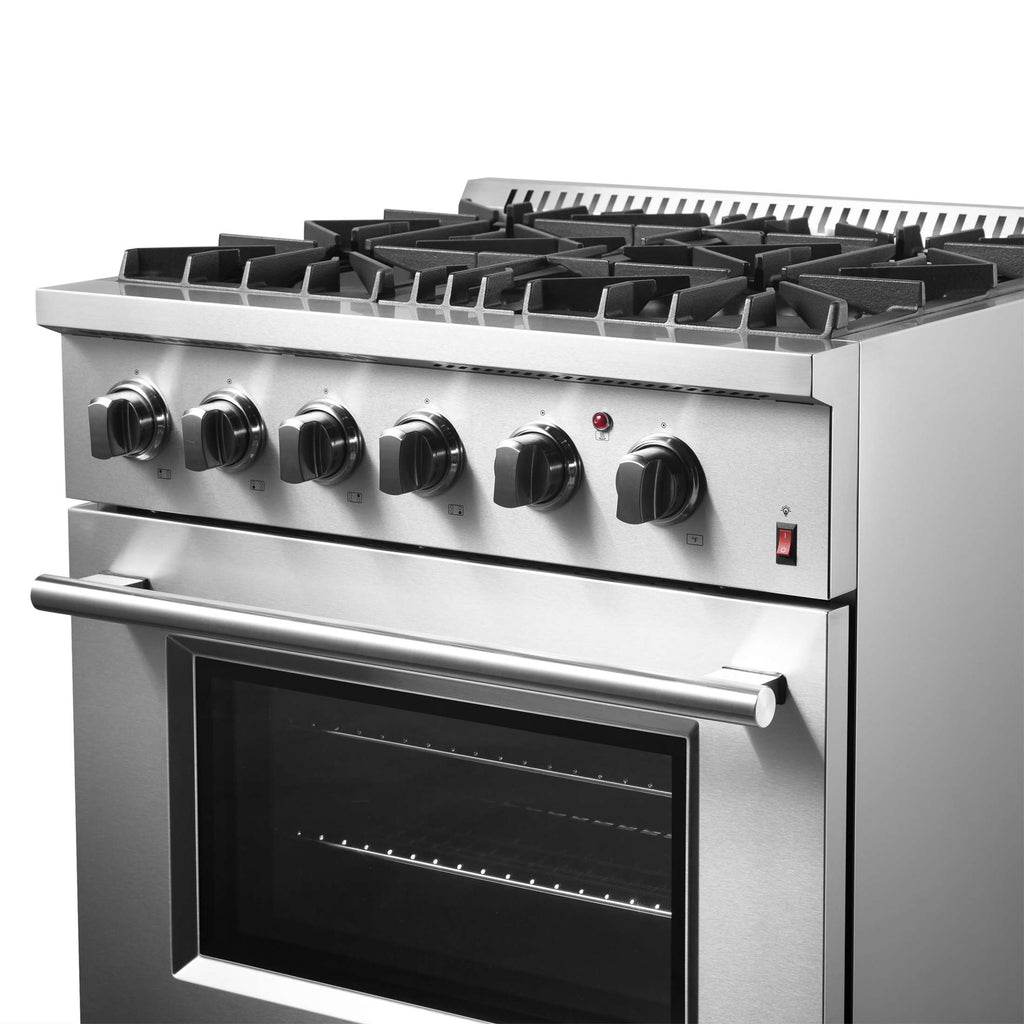 Forno Marco 30-Inch Dual Fuel Range, Stainless Steel, 4 Burners, 37,000 BTU, True Convection Oven, Energy Efficient