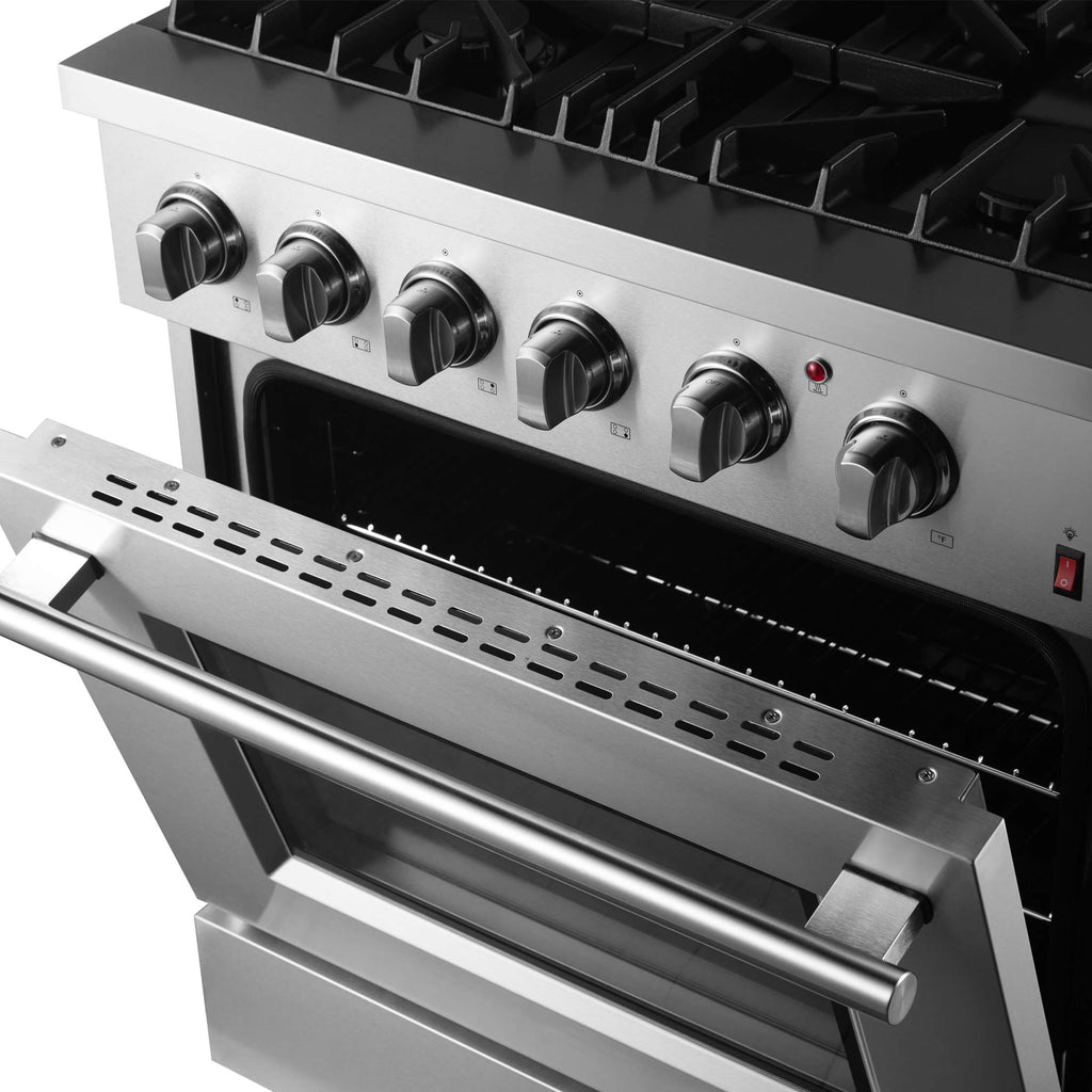 Forno Marco 30-Inch Dual Fuel Range, Stainless Steel, 4 Burners, 37,000 BTU, True Convection Oven, Energy Efficient