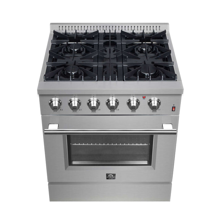 Forno Marco 30-Inch Dual Fuel Range, Stainless Steel, 4 Burners, 37,000 BTU, True Convection Oven, Energy Efficient