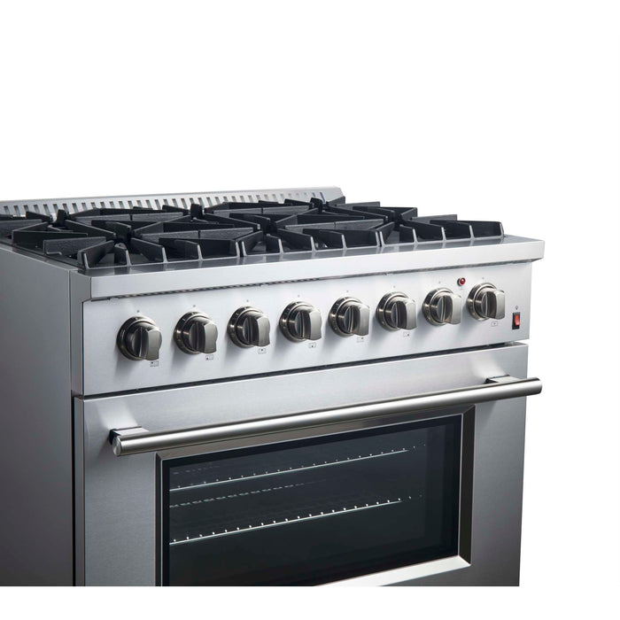 Forno Marco 36-Inch Dual Fuel Range, Stainless Steel, 6 Burners, 67,000 BTU, True Convection Oven, Energy Efficient