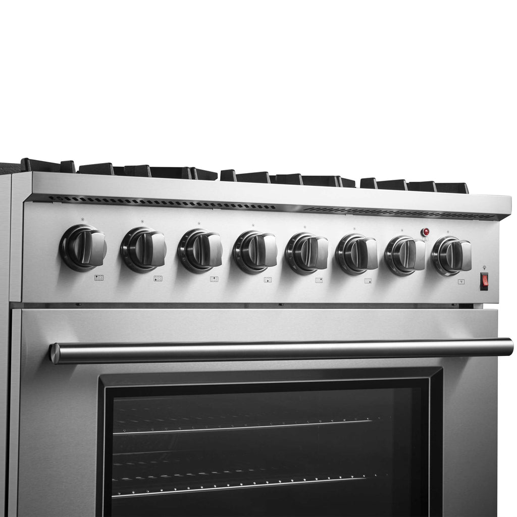 Forno Marco 36-Inch Dual Fuel Range, Stainless Steel, 6 Burners, 67,000 BTU, True Convection Oven, Energy Efficient