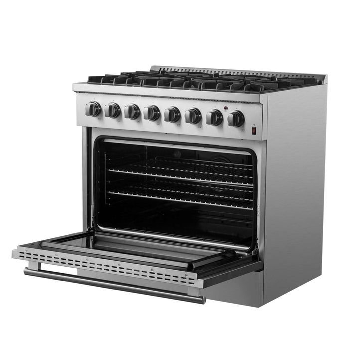 Forno Marco 36-Inch Dual Fuel Range, Stainless Steel, 6 Burners, 67,000 BTU, True Convection Oven, Energy Efficient