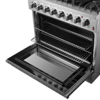 Forno Marco 36-Inch Dual Fuel Range, Stainless Steel, 6 Burners, 67,000 BTU, True Convection Oven, Energy Efficient