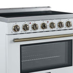 Forno Paolo 36 Inch White Freestanding Electric Range, Stainless Steel, 5.44 cu.ft, True Convection Oven, Energy Efficient