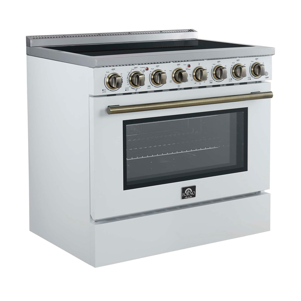 Forno Paolo 36 Inch White Freestanding Electric Range, Stainless Steel, 5.44 cu.ft, True Convection Oven, Energy Efficient