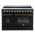 Forno Paolo 48 Inch Freestanding Electric Range in Black with Antique Brass, 6.7 cu.ft, True Convection Oven, Energy Efficient