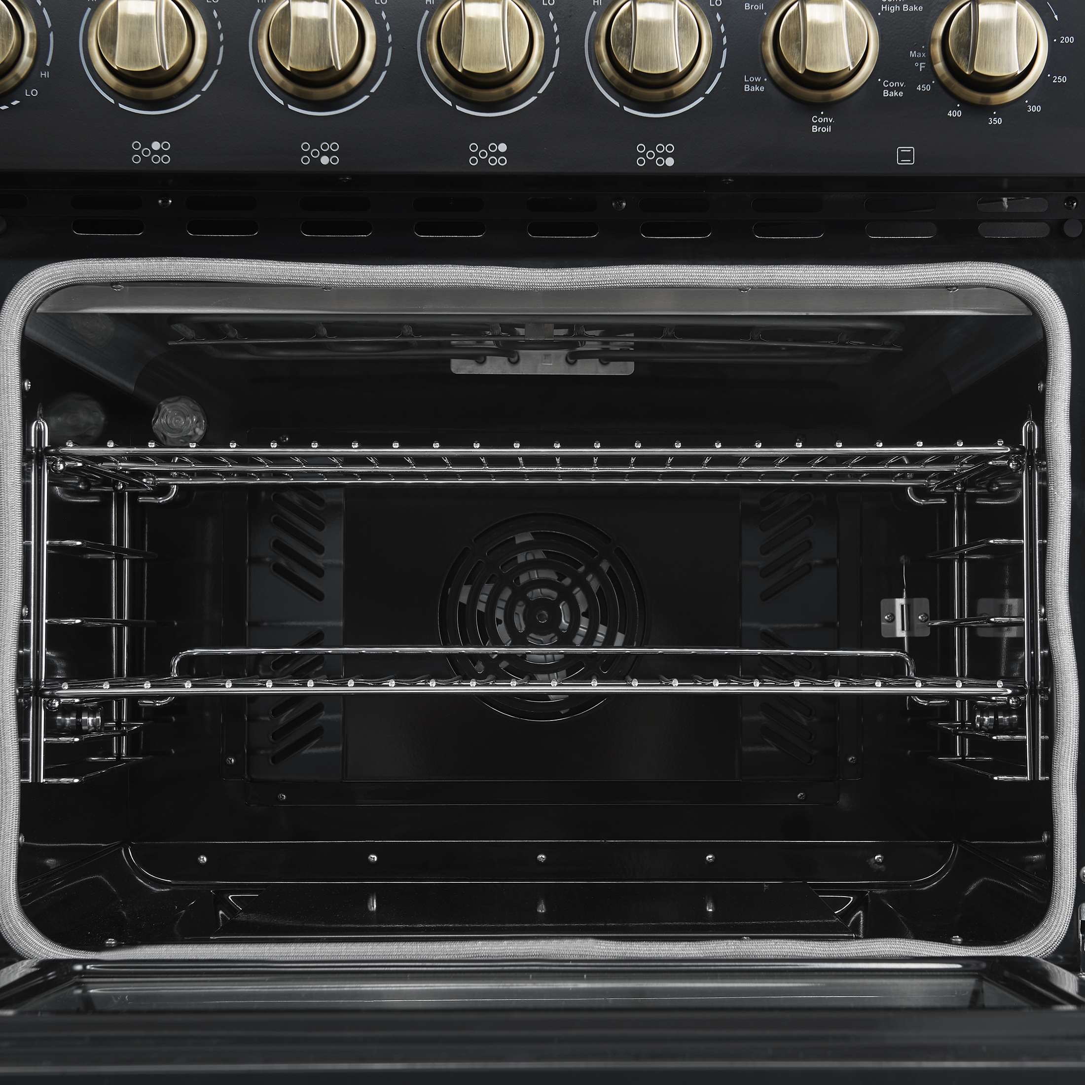 Forno Paolo 48 Inch Freestanding Electric Range in Black with Antique Brass, 6.7 cu.ft, True Convection Oven, Energy Efficient