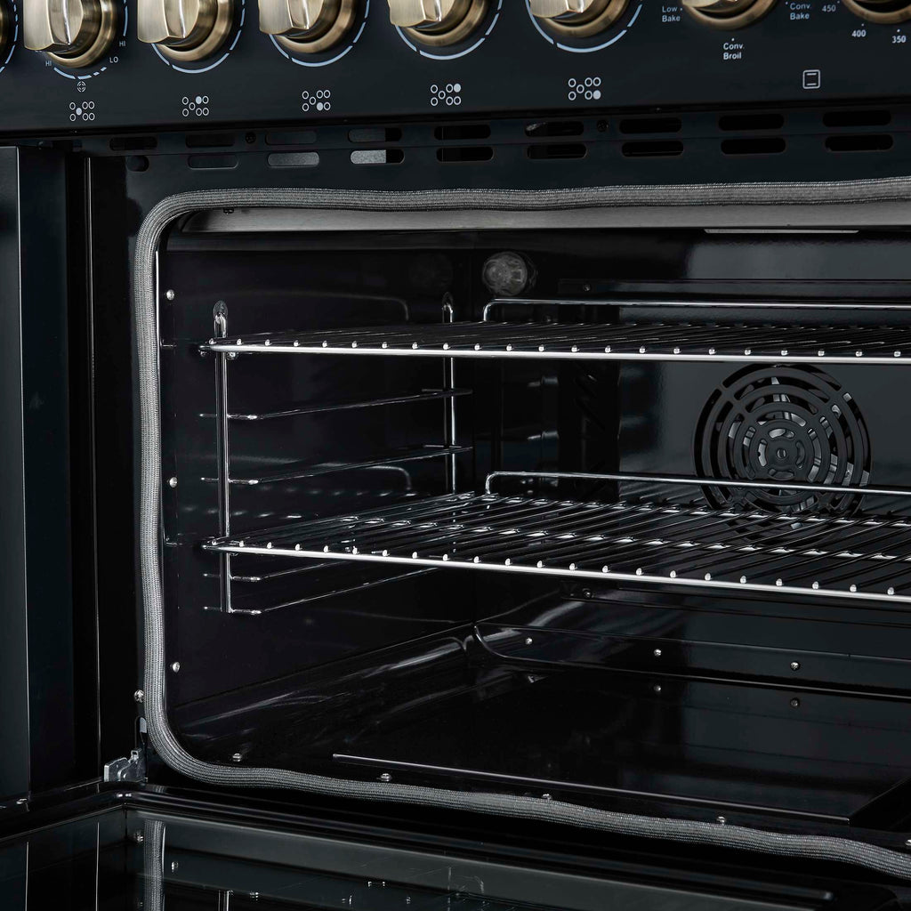 Forno Paolo 48 Inch Freestanding Electric Range in Black with Antique Brass, 6.7 cu.ft, True Convection Oven, Energy Efficient