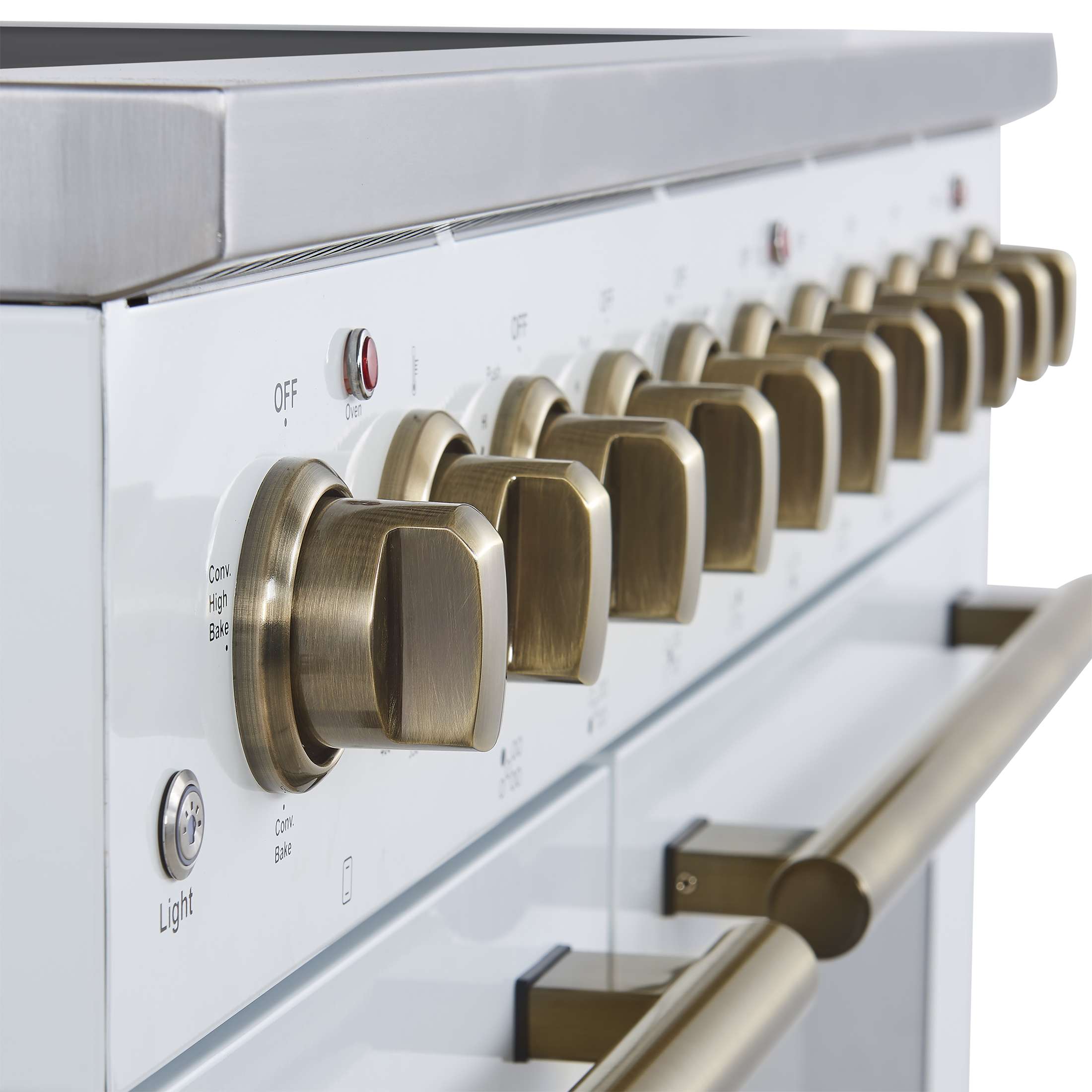 Forno Paolo 48 Inch Freestanding Electric Range in White with Antique Brass, 6.7 cu.ft, True Convection Oven, Energy Efficient